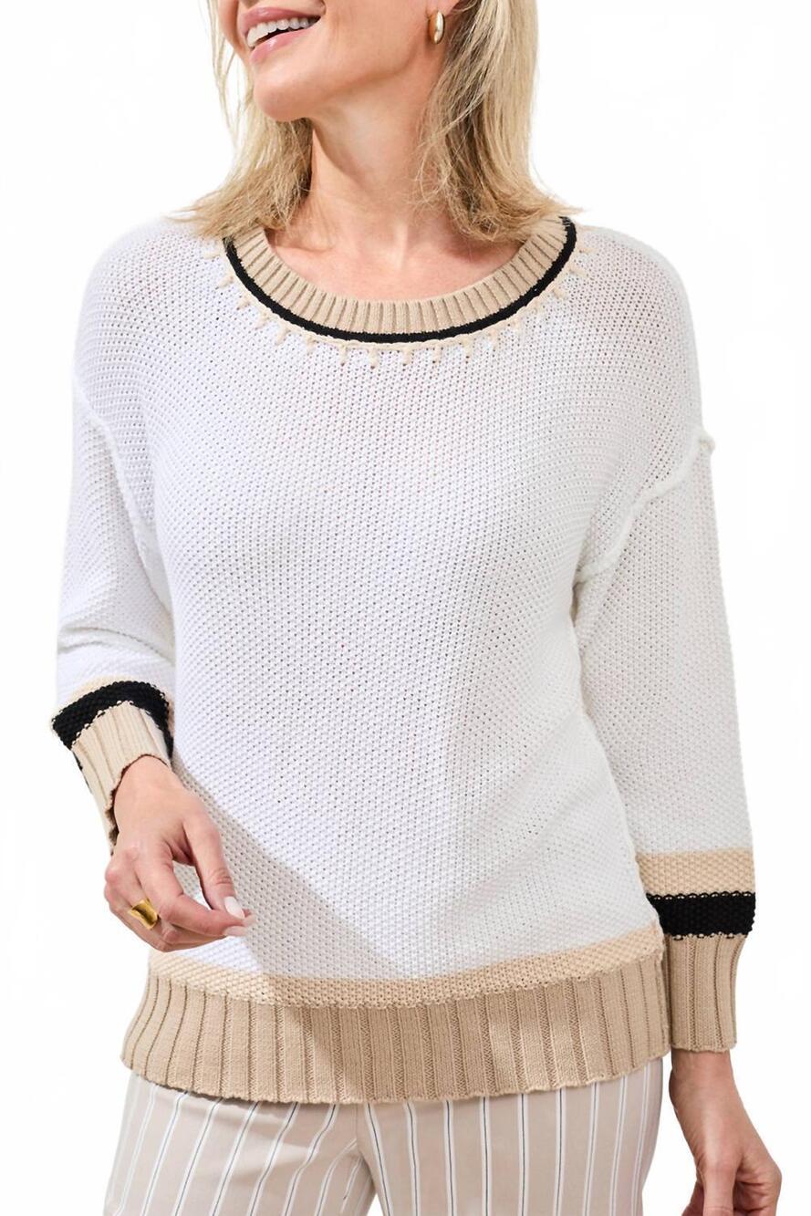 NEW TRIBAL three quarter colorblock top in off white